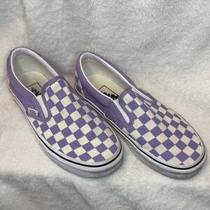 Vans Lavender and White Checkered Slip-Ons